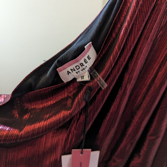 Women's One-Shoulder Red Shiny Dress White Birch 1X - Picture 2 of 2